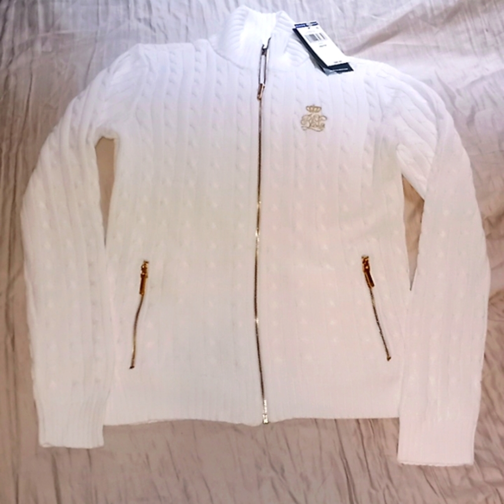 Lauren Ralph Lauren white zip up fitted sweater. Xtra small NWT
